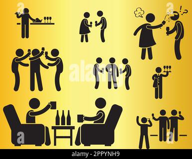 Black cocktail party men vector isolate on gold background Stock Vector