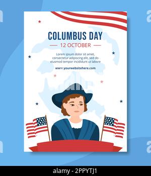 Happy Columbus Day Poster Template Hand Drawn Cartoon Flat Illustration Stock Vector