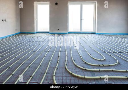 underfloor heating system in construction of new residential house Stock Photo