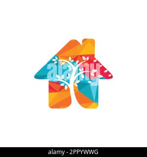 Tree house logo design. Minimal tree house logo company and business. Eco House vector design template. Stock Vector