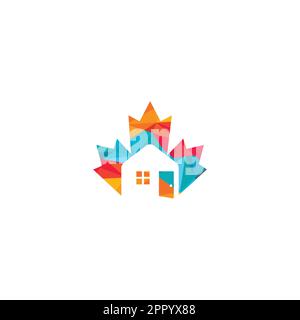 Maple leaf real estate vector logo. Maple leaf home icon. Stock Vector