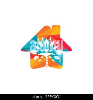 Human character with leaves and house logo design. Natural home care logo. Stock Vector