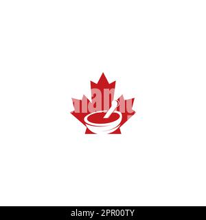 Maple leaf pharmacy logo design. Canadian pharmacy logo concept. Stock Vector