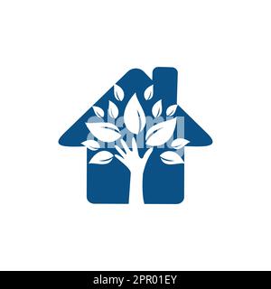 Creative green hand tree and house logo design. Natural home care logo. Spa logo. Beauty salon or yoga logo. Stock Vector