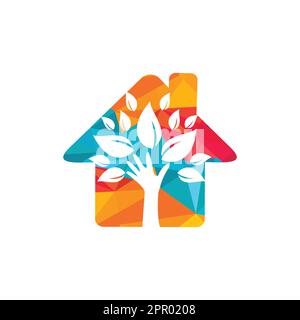 Creative green hand tree and house logo design. Natural home care logo. Spa logo. Beauty salon or yoga logo. Stock Vector