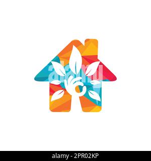 Creative green hand tree and house logo design. Natural home care logo. Spa logo. Beauty salon or yoga logo. Stock Vector