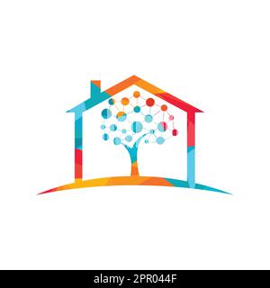 Tech Tree home shape concept Logo Template Design. Technology, nature ...