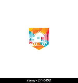 House moving company logo design. Home logo with moving symbols. Stock Vector