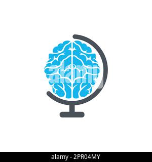 Brain planet vector logo template. Smart world logo symbol design. Stock Vector