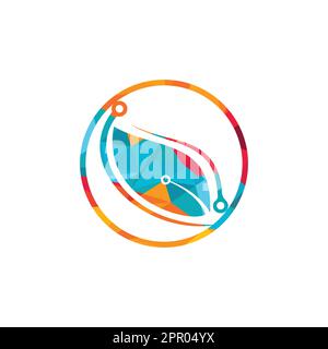 Green leaf technology logo design. Circuit Leaf vector design. Stock Vector
