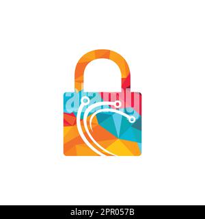 Lock Tech Logo Design Template. Cyber security logotype. Stock Vector