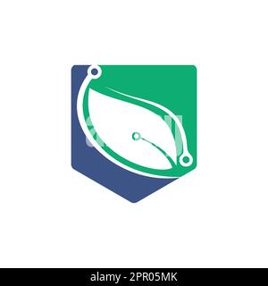 Green leaf technology logo design. Circuit Leaf vector design. Stock Vector