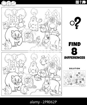 differences game with wild animals coloring page Stock Vector Image ...