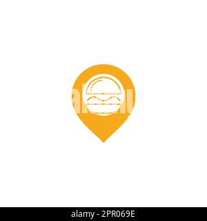 Pin burger restaurant logo design. Logotype for restaurant or cafe or pizzeria. Stock Vector