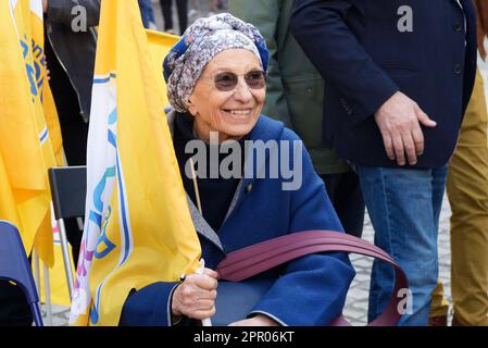 Rome, Italy. 25th Apr, 2023. Emma Bonino attends the celebrations of Italy's liberation from Nazi fascism and full support for the Ukrainian resistance against dictator Putin's fascism in Rome Credit: SOPA Images Limited/Alamy Live News Stock Photo