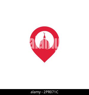 Mosque Point Logo Design Template. Mosque location icon design. Stock Vector