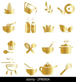 Gold cooking icons isolate on white background Stock Vector