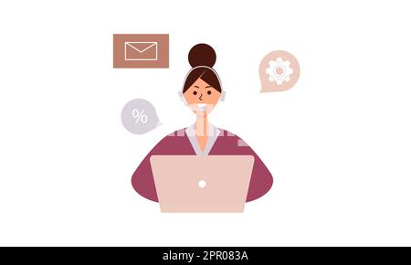 Customer service worker woman or assistant in headset service or consult customers online.Hotline operator in global technical support, Call center Stock Photo