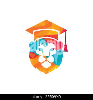 Lion Student vector logo design. Lion academy logo concept. Stock Vector