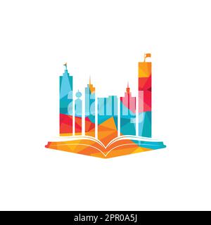 Education building logo design. Vector of book and a building, symbol of library and study. Stock Vector