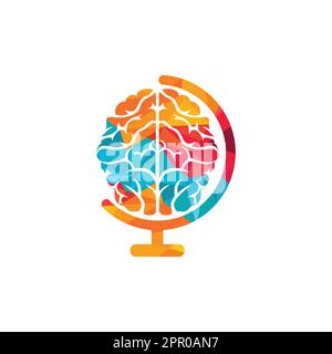 Brain planet vector logo template. Smart world logo symbol design. Stock Vector