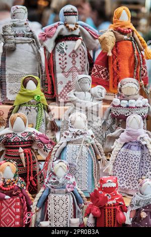 Slavic traditional little dolls made of rags Stock Photo