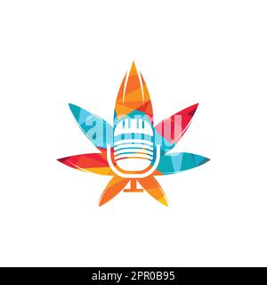 Cannabis podcast vector logo design. Podcast logo with cannabis leaf vector template Stock Vector