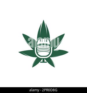Cannabis podcast vector logo design. Podcast logo with cannabis leaf vector template Stock Vector