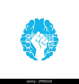 Brain fist vector logo design. Intellect power logo. Extreme intelligence concept. Stock Vector