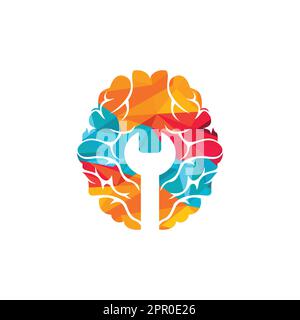 Brain repair vector logo design. Brain and wrench icon logo design. Stock Vector