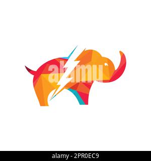 Elephant thunder vector logo design.  Power elephant logo concept. Stock Vector