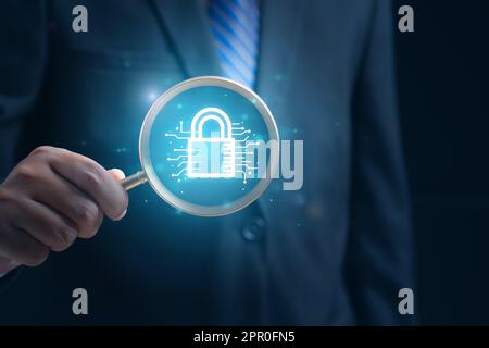 User with privacy security and encryption, Cybersecurity concept Stock Photo