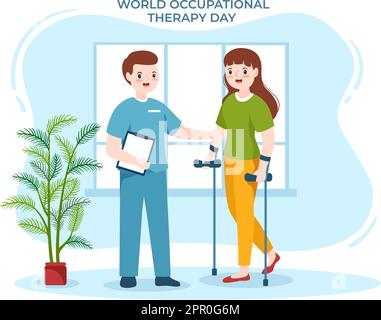 World Occupational Therapy Day Celebration Hand Drawn Cartoon Flat Illustration with Physical Therapists to Maintain and Recover Health Stock Vector