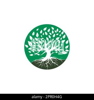 Tree root logo vector design illustration. Tree of Life logo design inspiration. Stock Vector