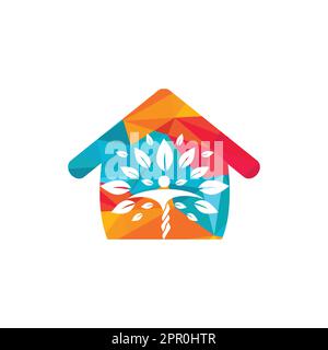 Human character with leaves and house logo design. Natural home care logo. Stock Vector