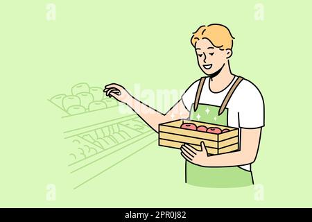 Man in uniform working in supermarket Stock Vector