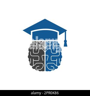 Brain and graduation cap icon design. Educational and institutional logo design. Stock Vector