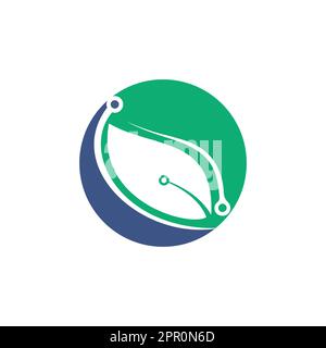 Green leaf technology logo design. Circuit Leaf vector design. Stock Vector
