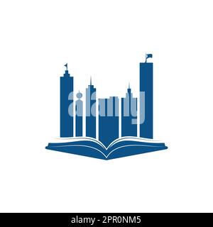 Education building logo design. Vector of book and a building, symbol of library and study. Stock Vector
