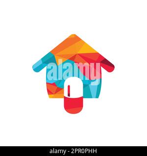 Home capsule logo design template. Medicine home delivery service logo concept. Stock Vector