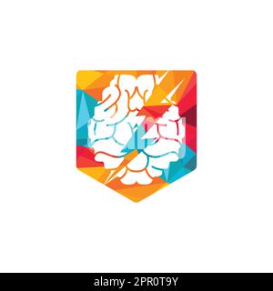 Thunder brain vector logo design. Brain power with electric logo design template. Stock Vector