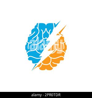 Thunder brain vector logo design. Brain power with electric logo design template. Stock Vector
