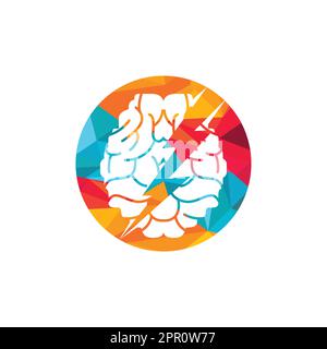 Thunder brain vector logo design. Brain power with electric logo design template. Stock Vector