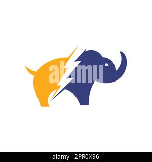 Elephant thunder vector logo design.  Power elephant logo concept. Stock Vector