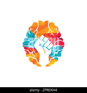 Brain fist vector logo design. Intellect power logo. Extreme intelligence concept. Stock Vector