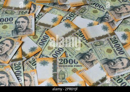 Hungarian HUF 20,000 banknotes on each other Stock Photo