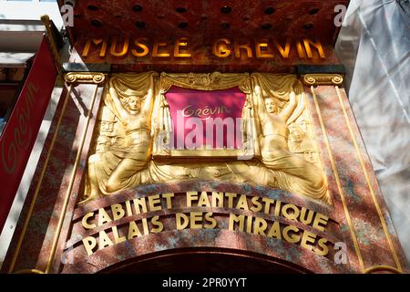 The sign of Grevin museum , a historic wax figures museum located on Boulevard Montmartre in the French capital. Stock Photo