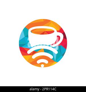 Coffee cup with WiFi vector icon logo. Creative logo design template for cafe or restaurant. Stock Vector