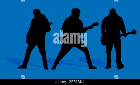 Shillouettes of guitarist playing the guitar. Stock Vector