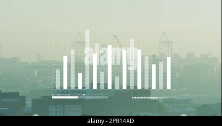 Image of data processing over cityscape Stock Photo